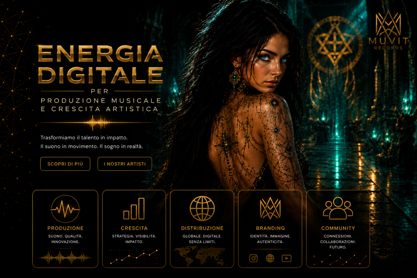 THE SOUND OF THE NEXT GENERATION | Muvit Records Ambiente musicale cinematico MUVIT Records dedicato a nuova generazione EDM, Pop e Latin con identità sonora immersiva.
