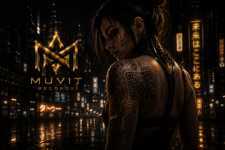 Goh-Zee Cinematic Cyberpunk Identity | MUVIT Records Visuale cyberpunk cinematica di Goh-Zee nell’universo MUVIT Records con atmosfera elettronica immersiva e identità sonora futuristica.
