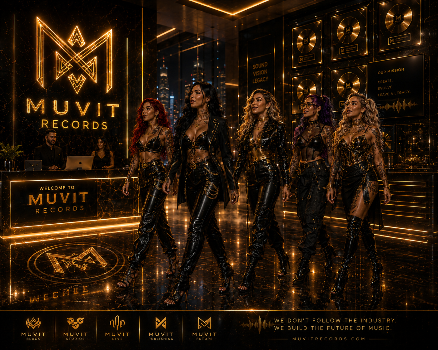 MUVIT Records | Welcome to the Future Sound Figure cyber-futuristiche attraversano gli studi MUVIT Records in un ambiente musicale cinematico e immersivo.